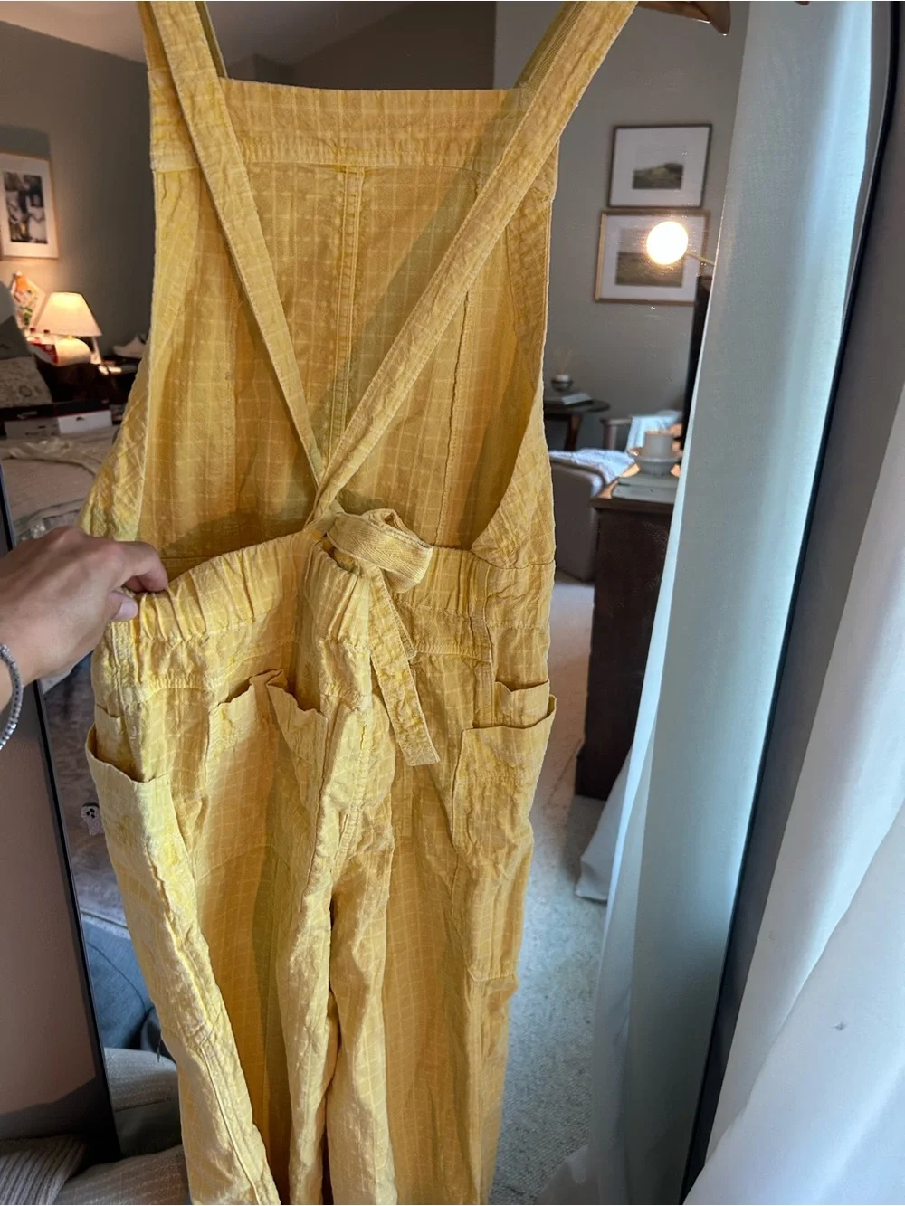 Free People Yellow Textured Cotton Overalls - Wide Leg Jumper